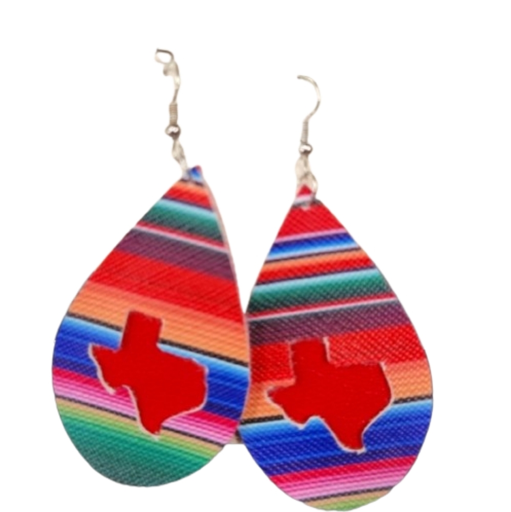 State of Texas Serape Western Leather Teardrop Earrings